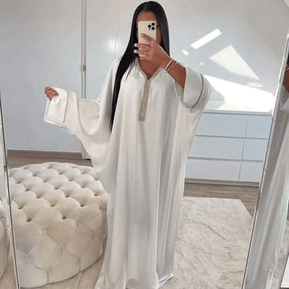 Satin Abaya Robe - White