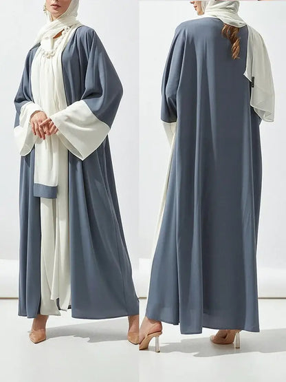 Casual Middle East women dress, blue and white abaya with slight stretch, broadcloth fabric, suitable for all seasons