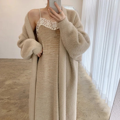 Mosaic Faux Mink Cashmere Cardigan