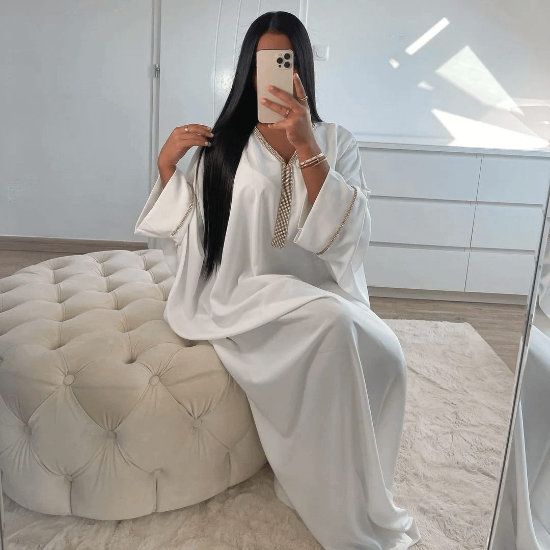 Satin Abaya Robe - White